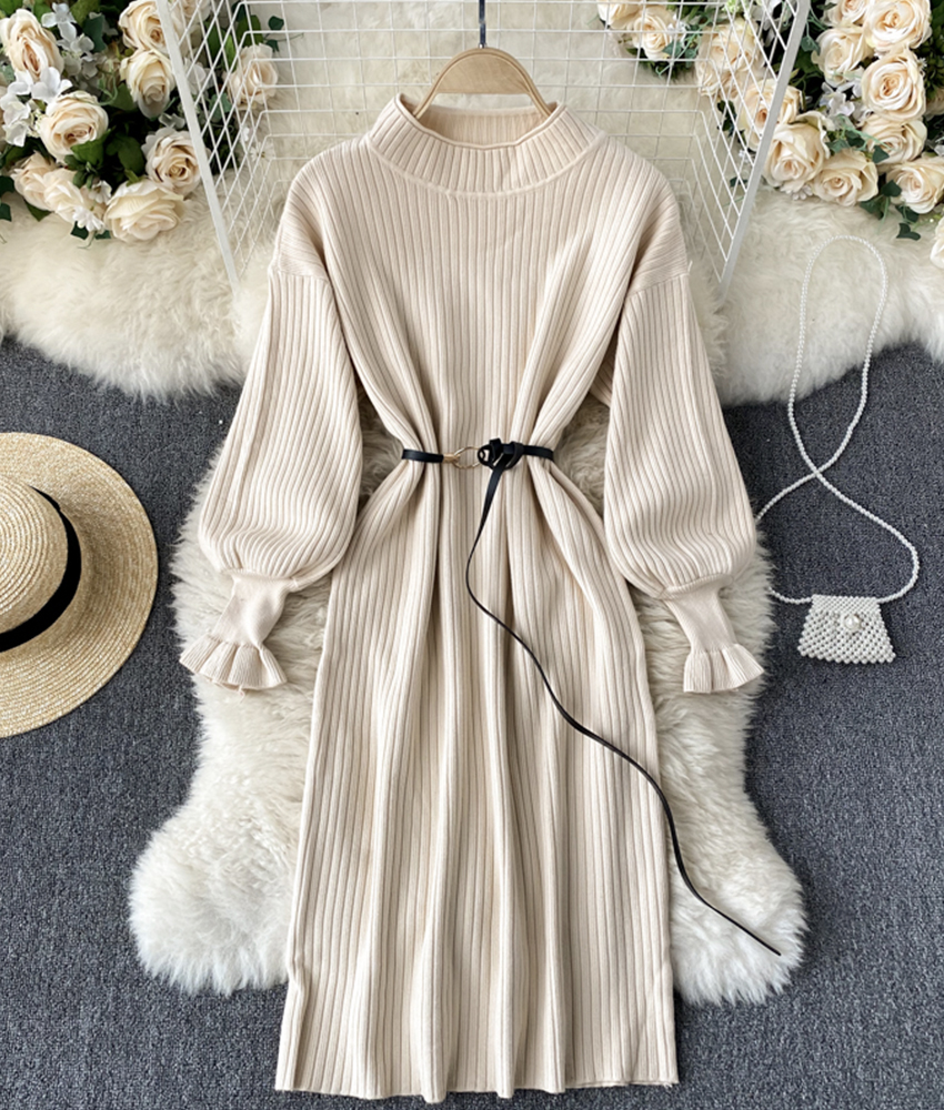 Simple A Line Long Sleeve Sweater Dress