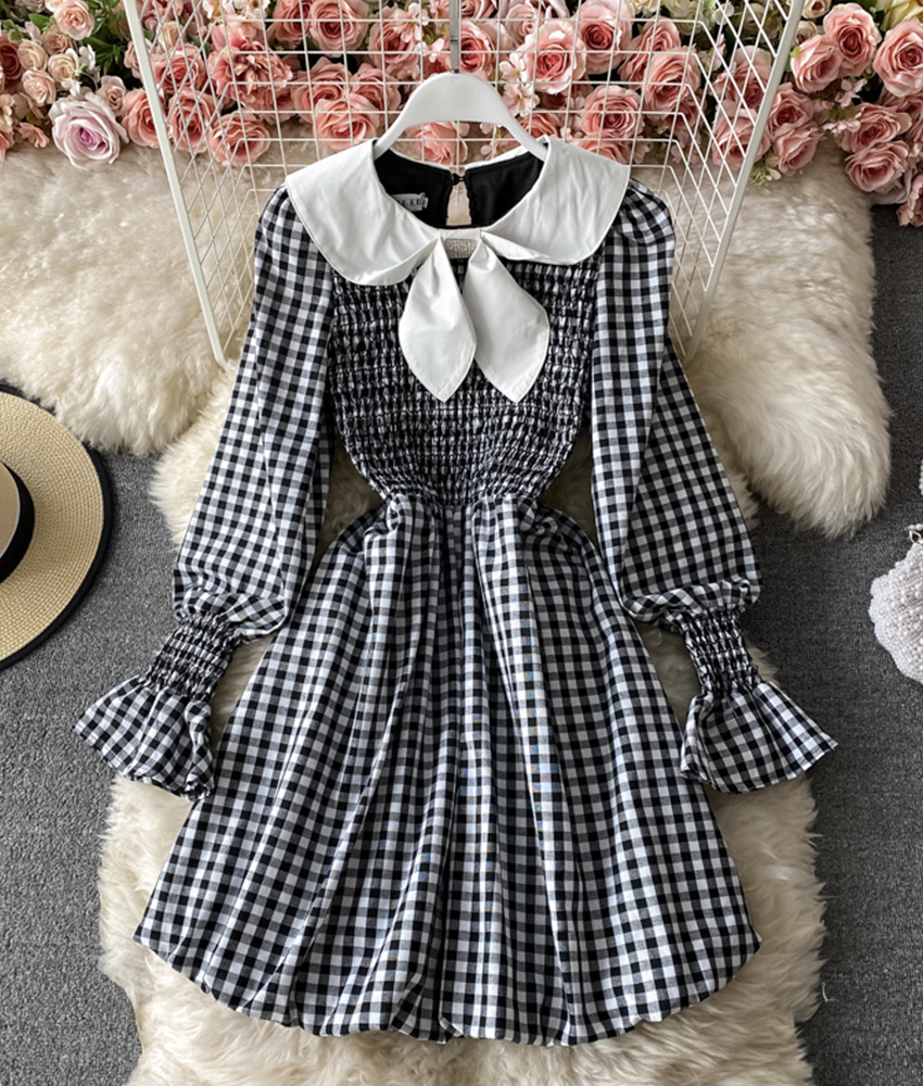 Cute A Line Short Dress Black And White Plaid Dress on Luulla