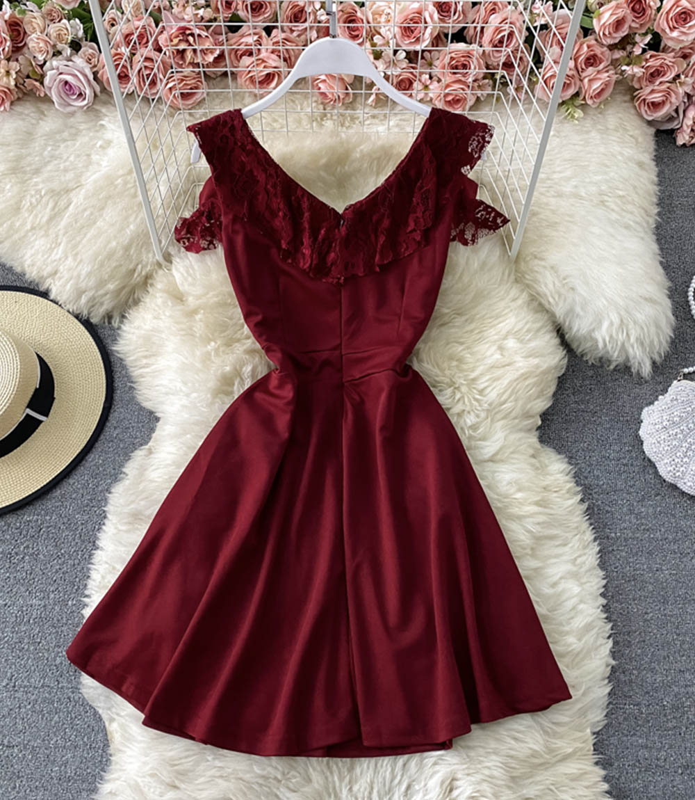 red v neck dress short Edessa V Neck Mini Dress | Red | Womens
