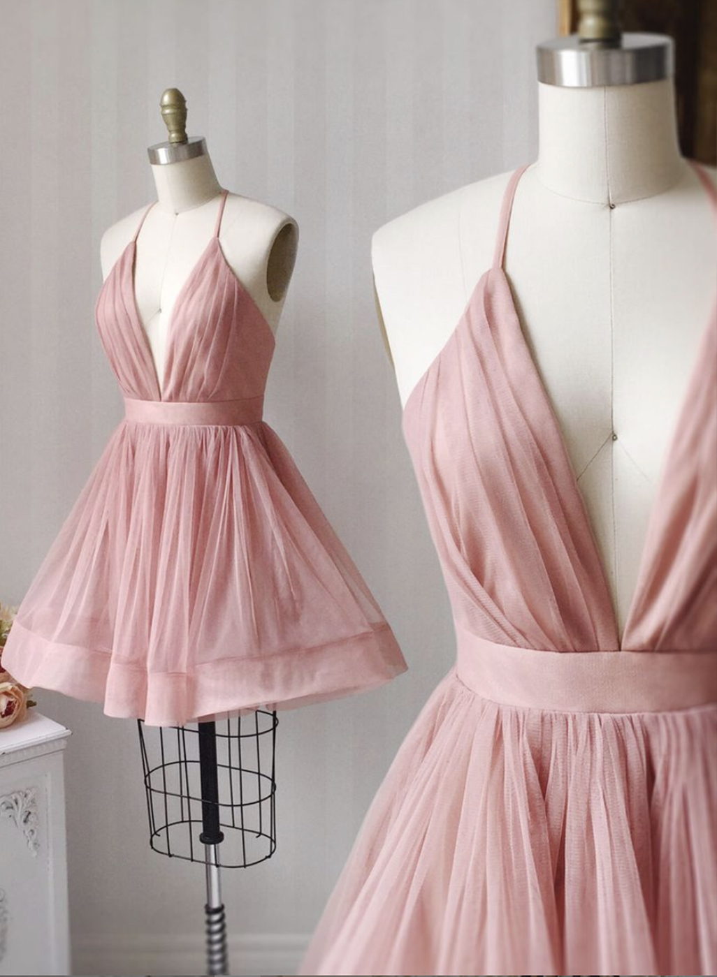 Cute Tulle Short Pink Prom Dress Evening Dress