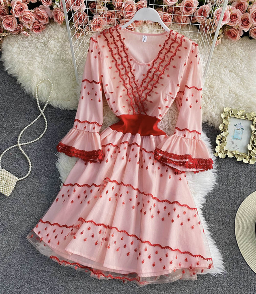Pink A Line Lace Short Dress Fashion Dress