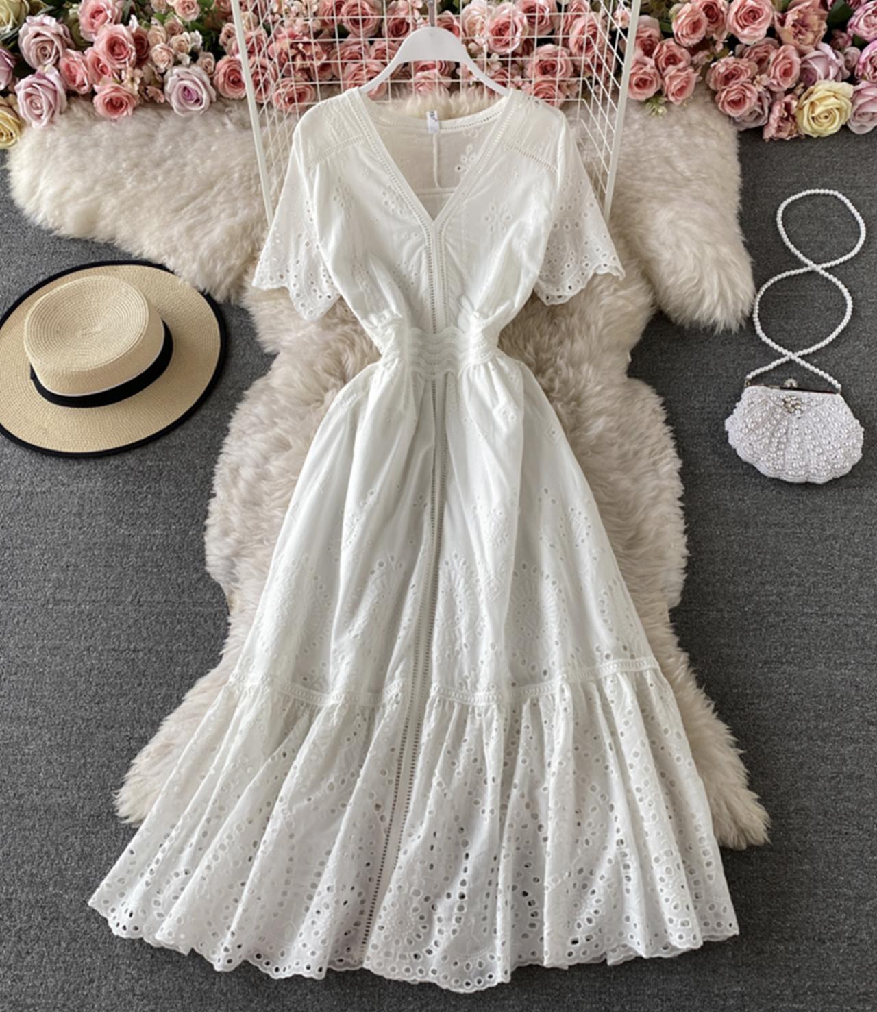Cute V Neck Dress White Dress