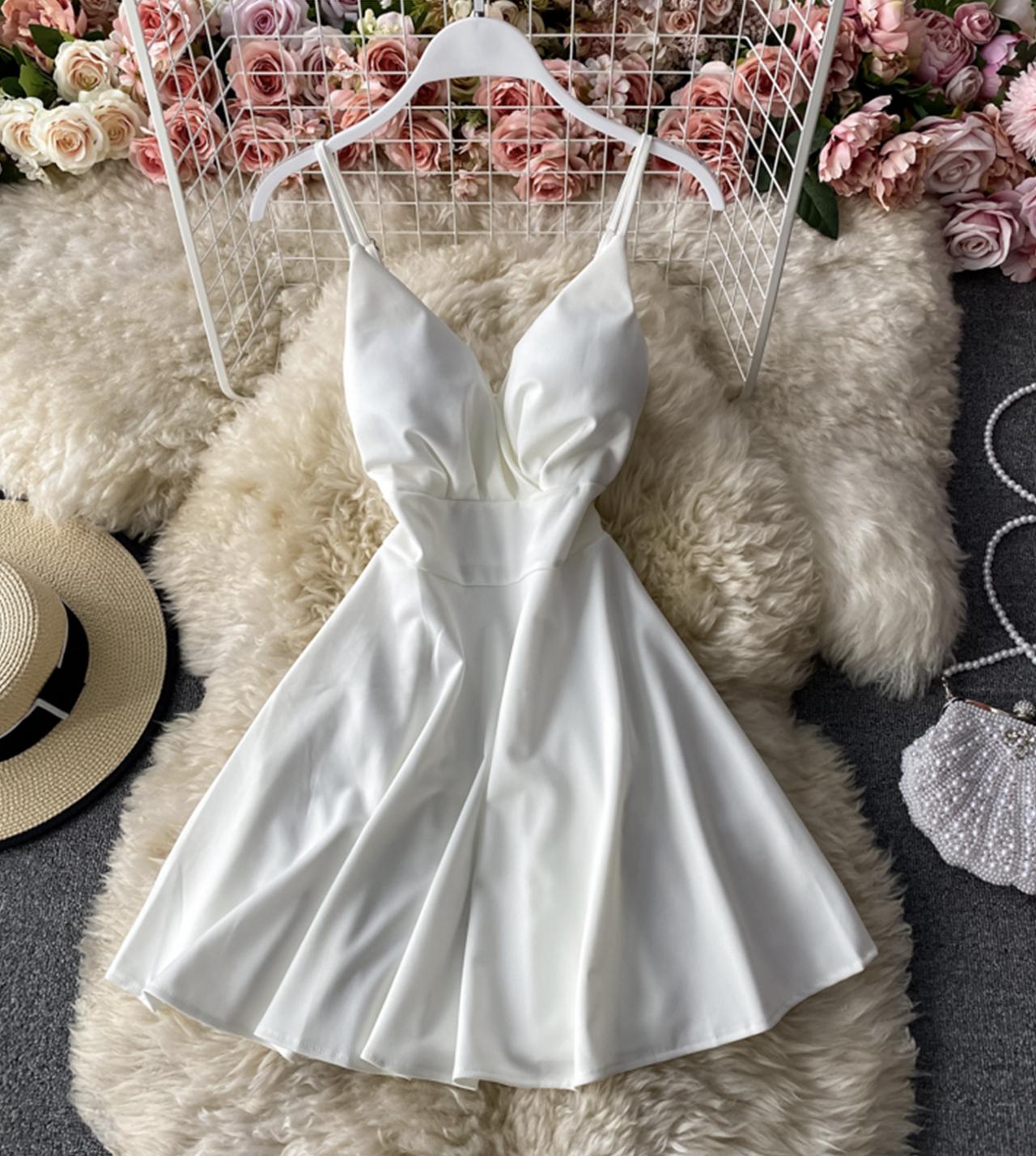 Cute A Line V Neck Short Dress on Luulla