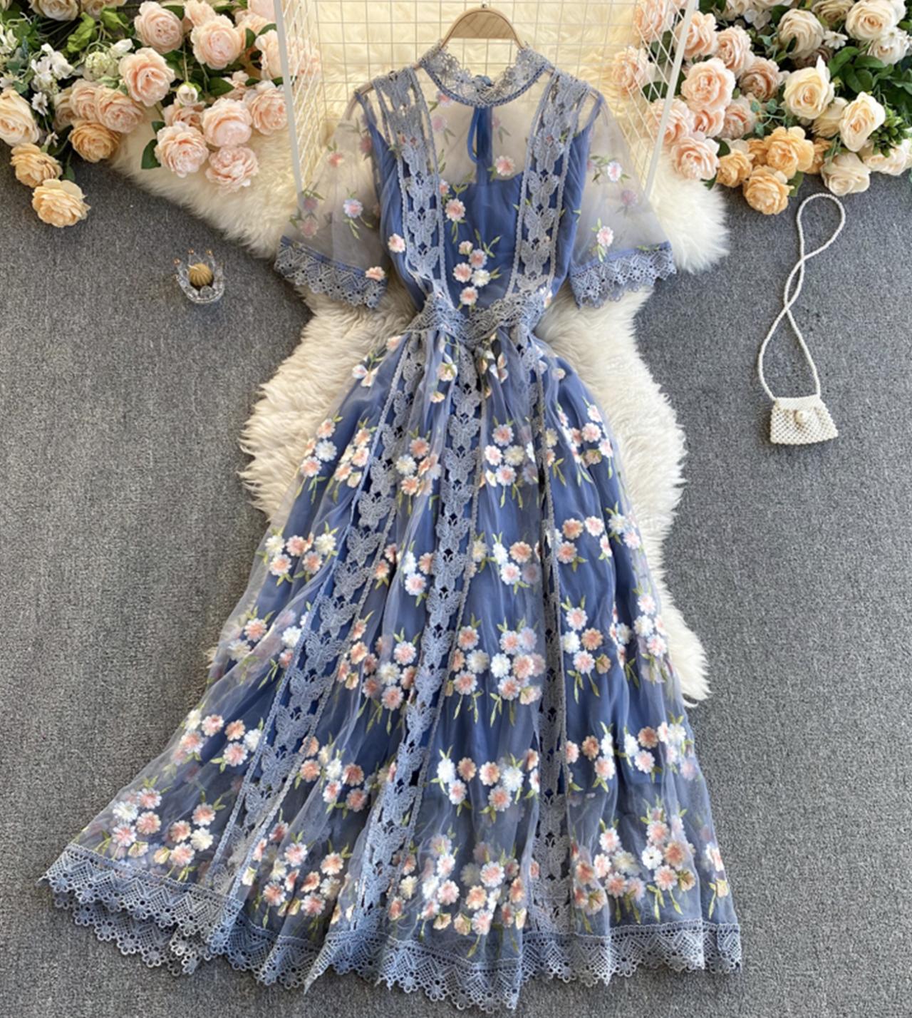 High Quality Lace Short Dress Blue A Line Dress