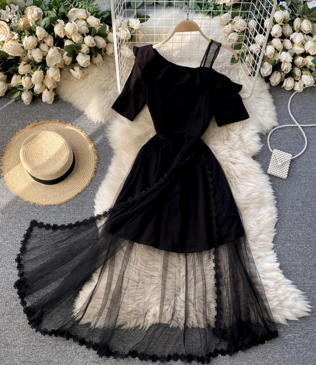Black One Shoulder Dress Black Lace Dress