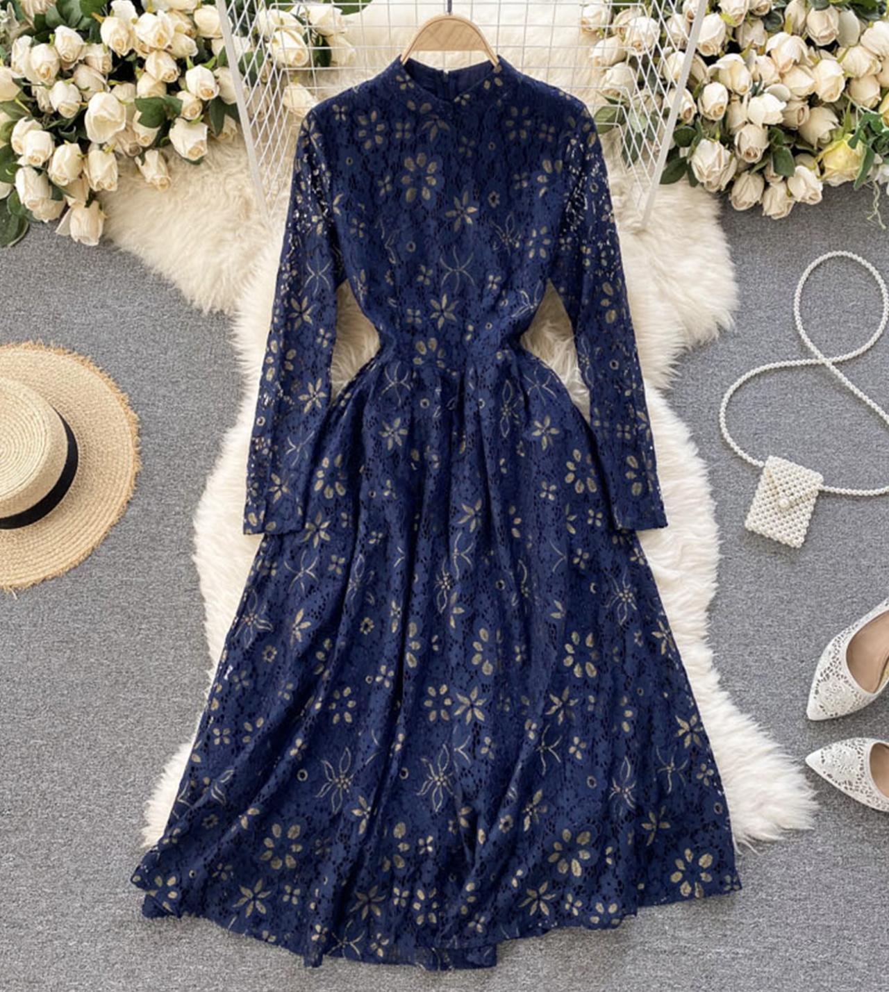 Elegant Lace Long Sleeve Dress A Line Dress