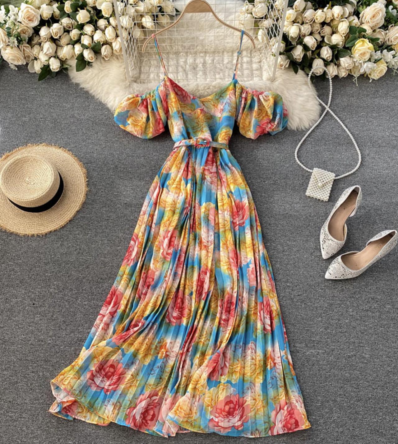 A line v neck floral dress fashion dress