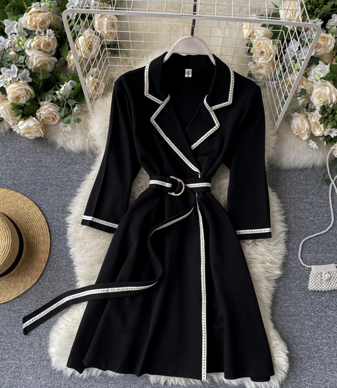 Black A Line V Neck Dress Black Coat