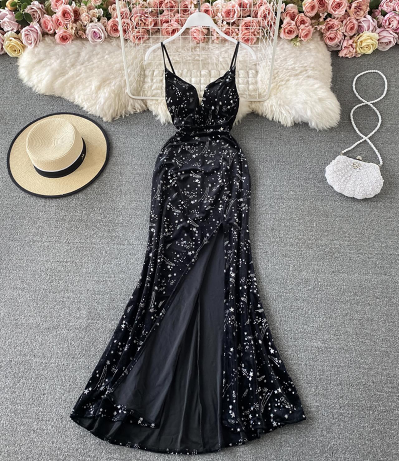 Black V Neck Velvet Dress
