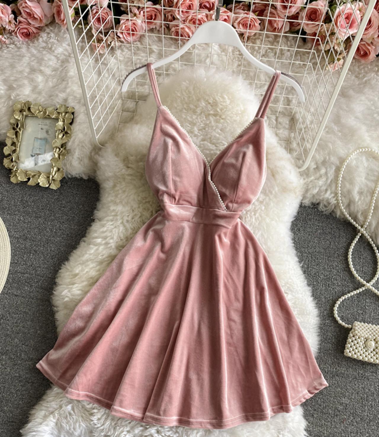Cute Velvet Short Dress A Line Mini Dress