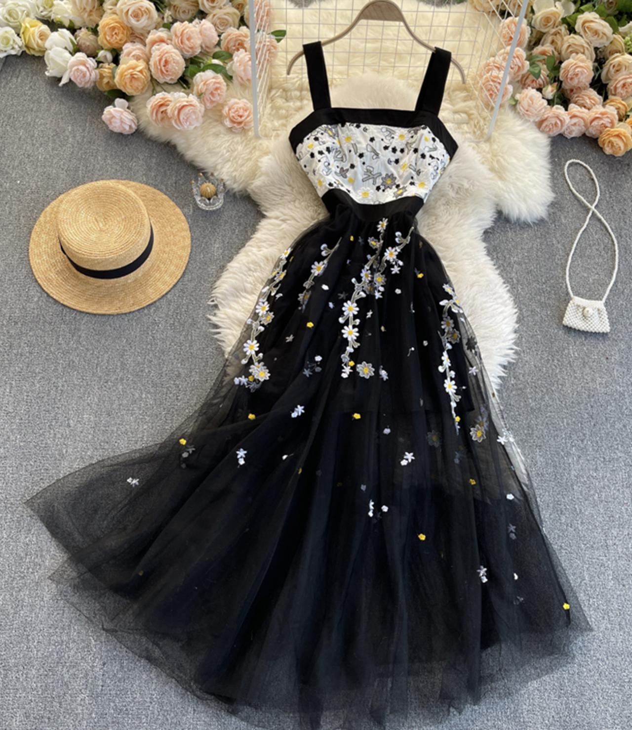Cute Black Lace Flower Dress