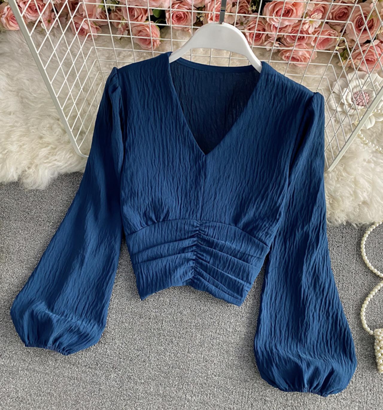 Simple V Neck Tops Long Sleeve Tops