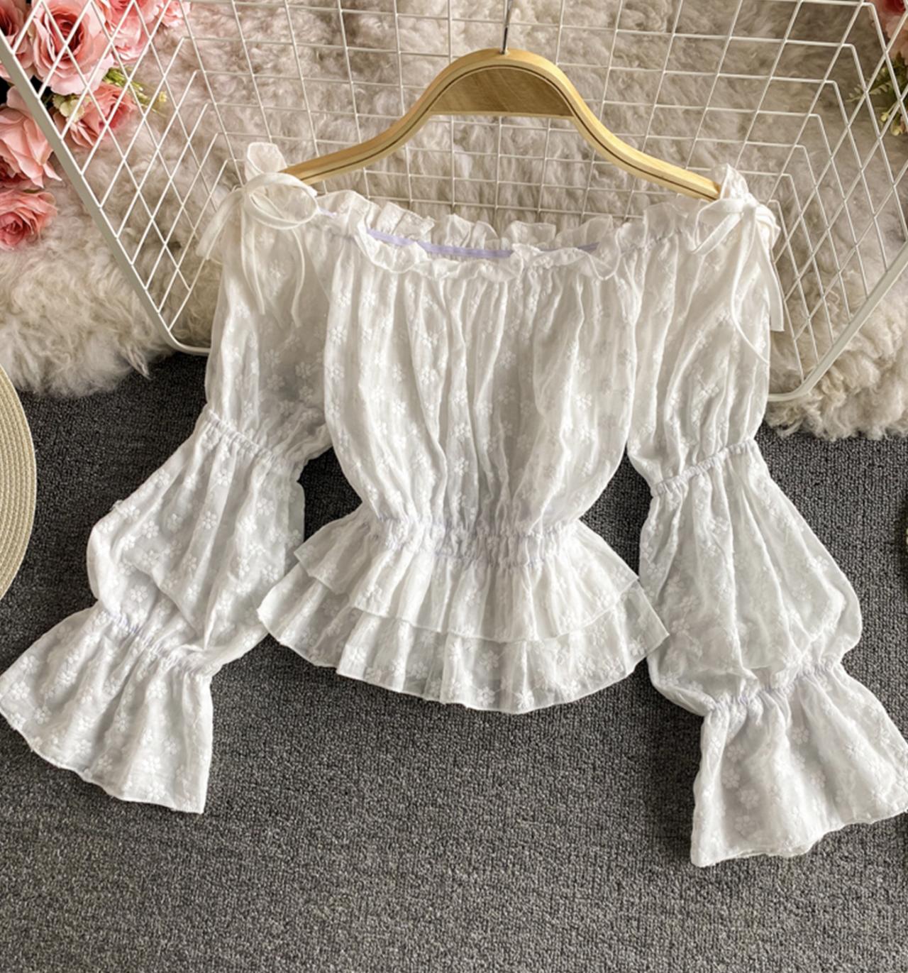 Cute Lace Tops White Long Sleeve Tops