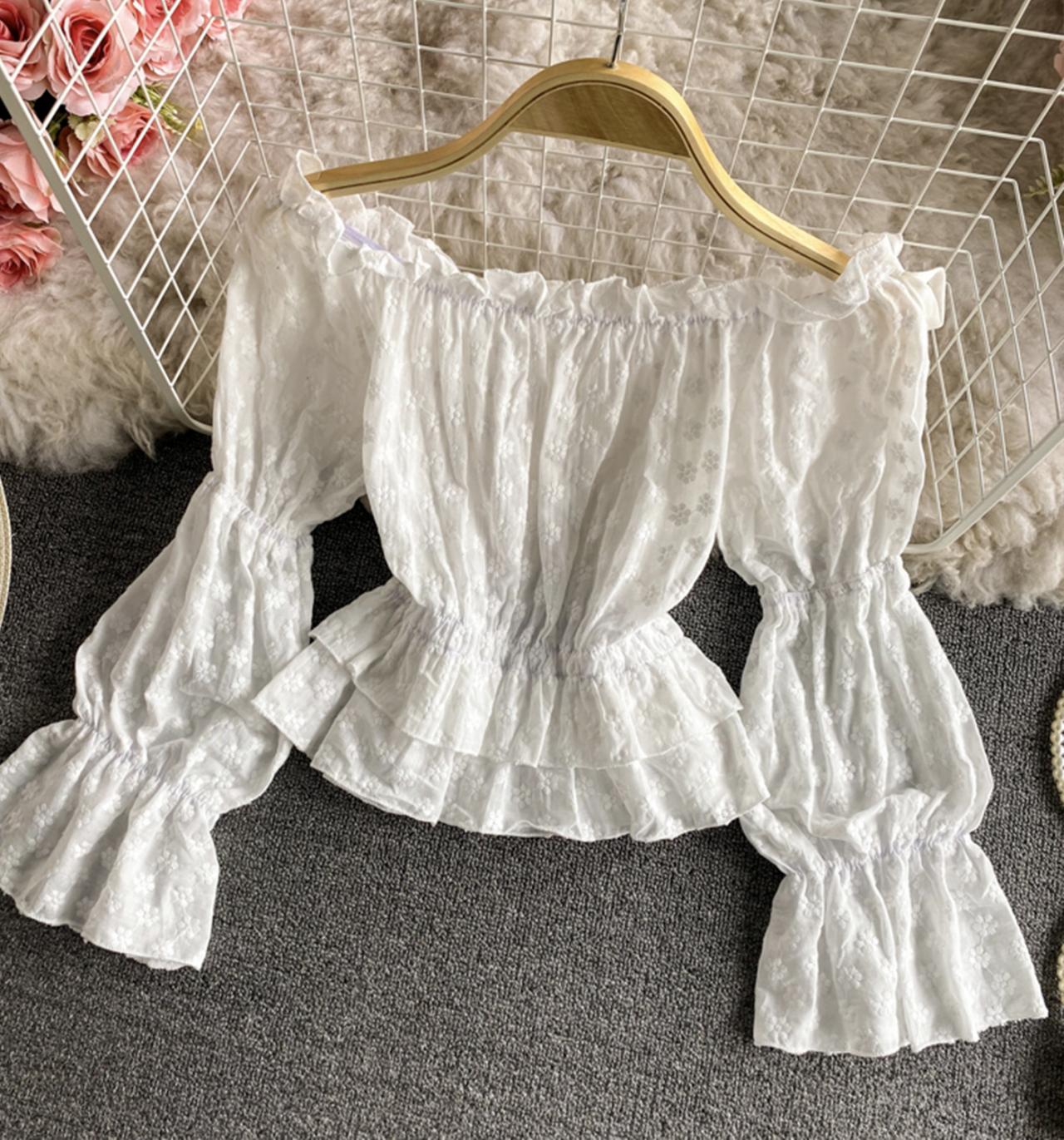 Cute Lace Tops White Long Sleeve Tops on Luulla