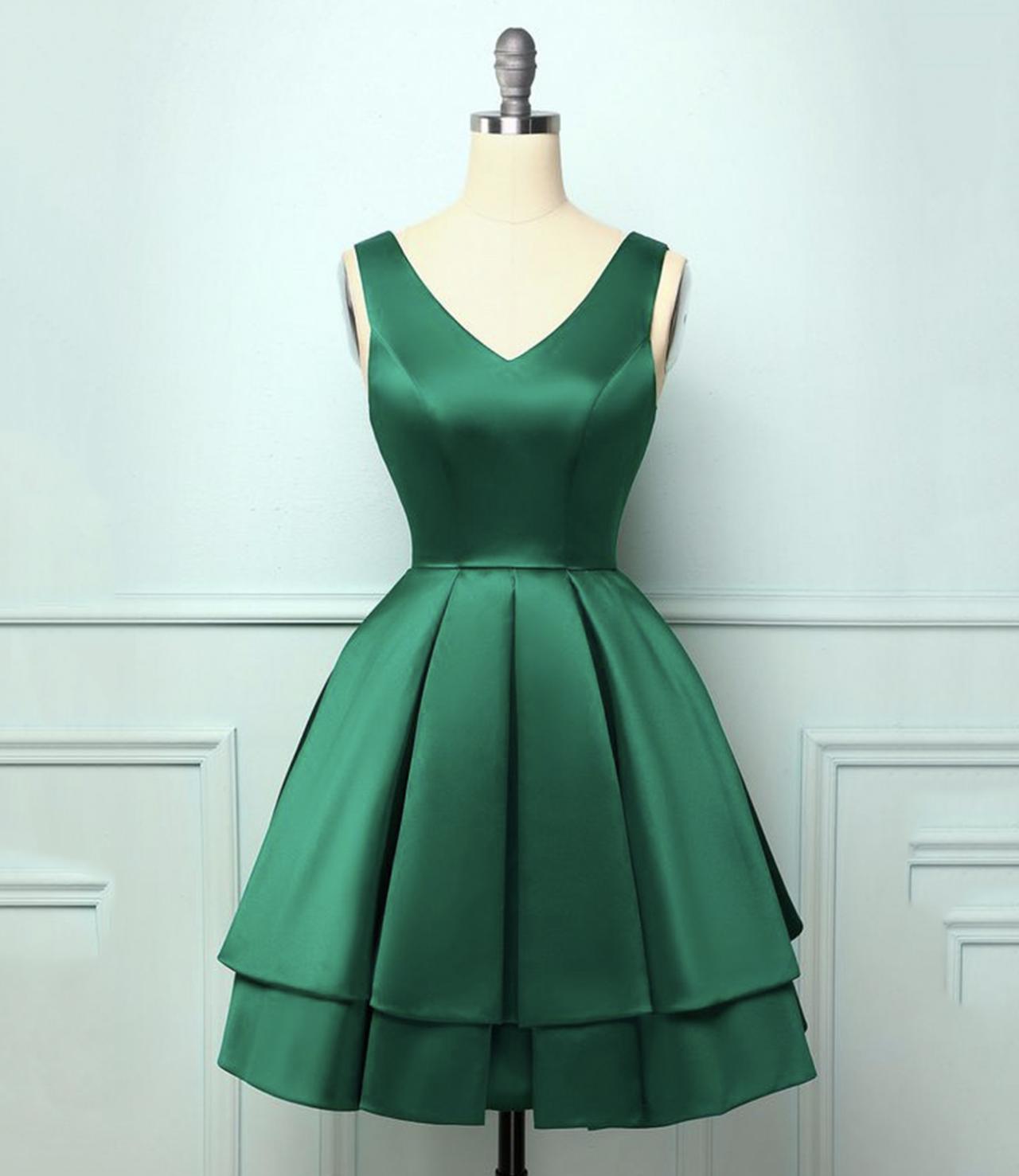 Green Satin Short Prom Dress Homecoming Dress