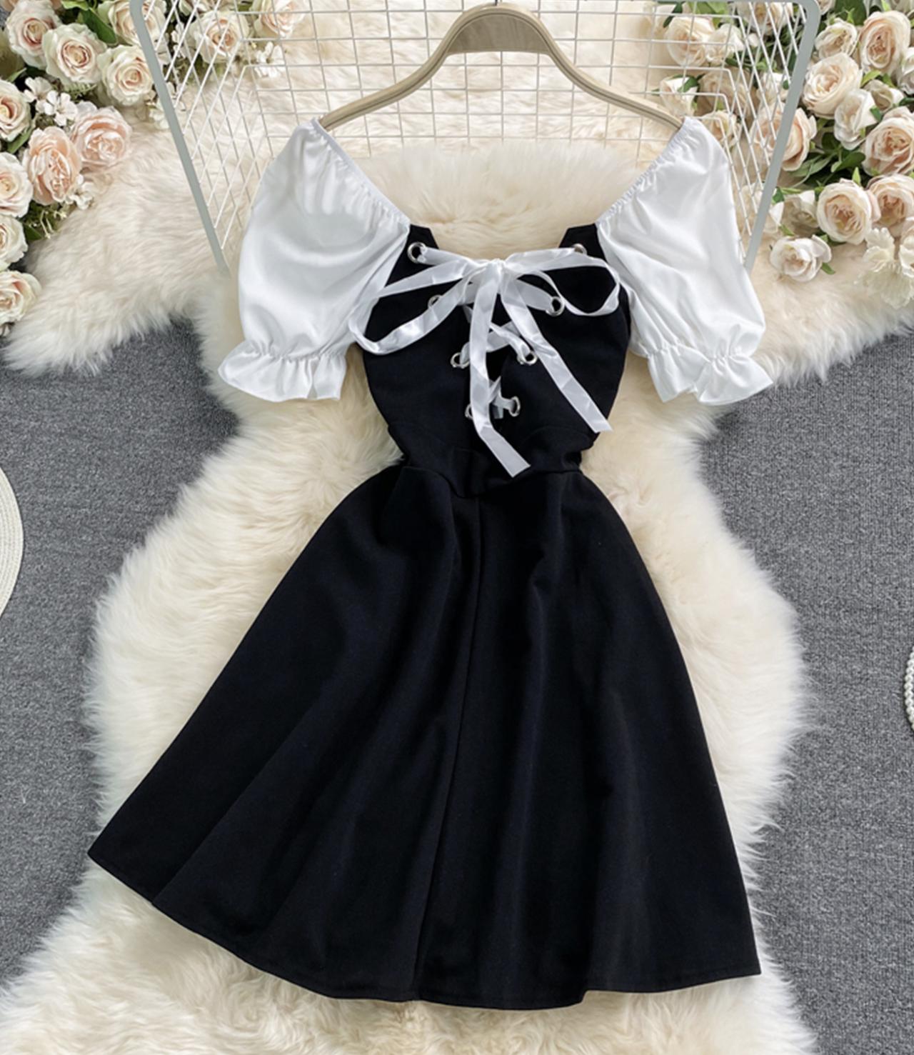 Cute Black And White Short Dress Fashion Dress