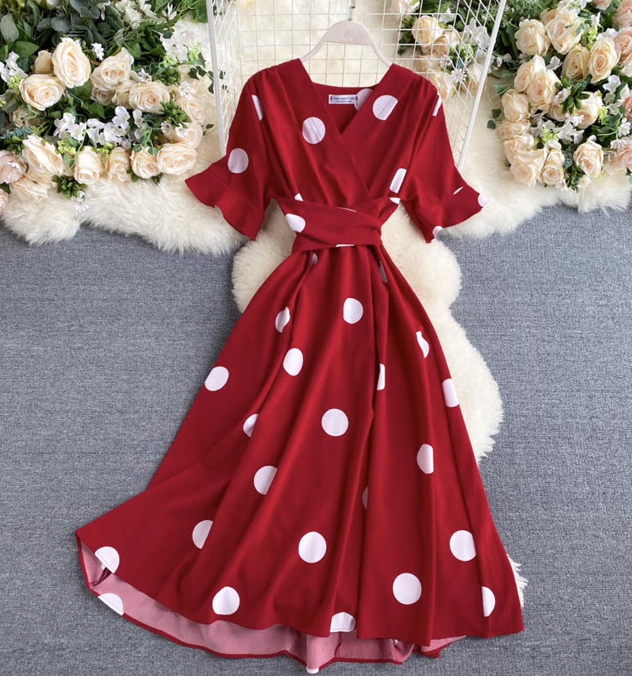 V Neck Polka Dot Casual Dress