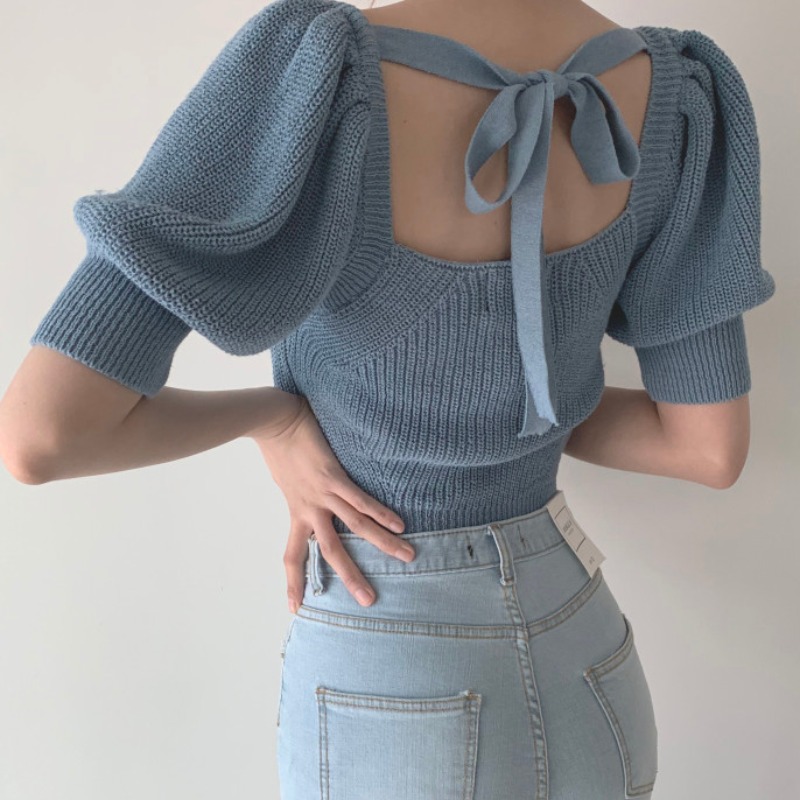 Cute Knitted Lace Up Top