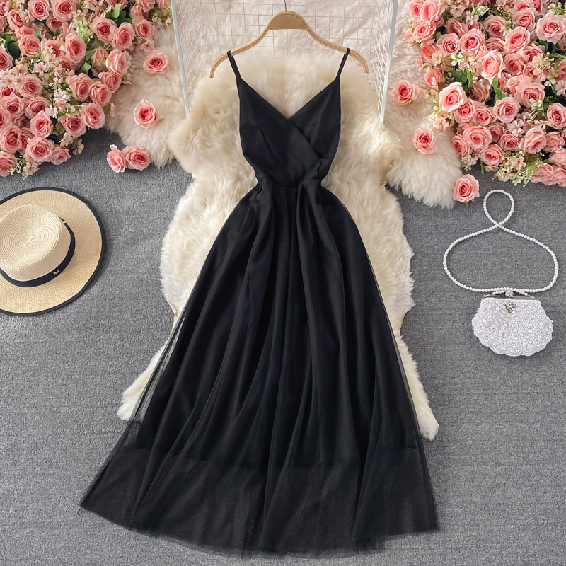 Black V Neck Tulle Short Dress A Line Fashion Dress