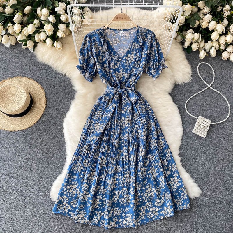 Cute V Neck Floral Short Dress Fashion Dress