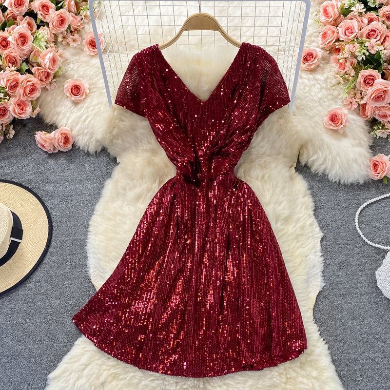 Cute Sequins Short A Line Dress Fashion Dress