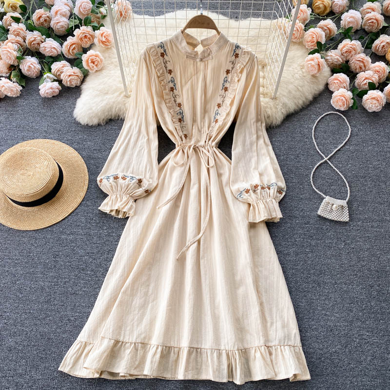 Cute A Line Embroidered Long Sleeve Dress on Luulla