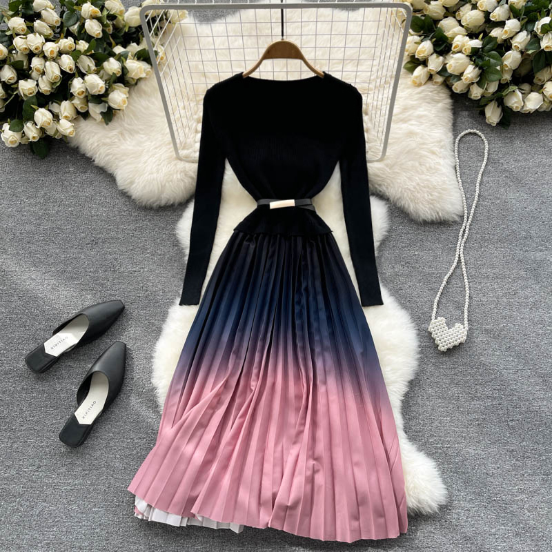 Simple Knitted Gradient Dress Fashion Dress