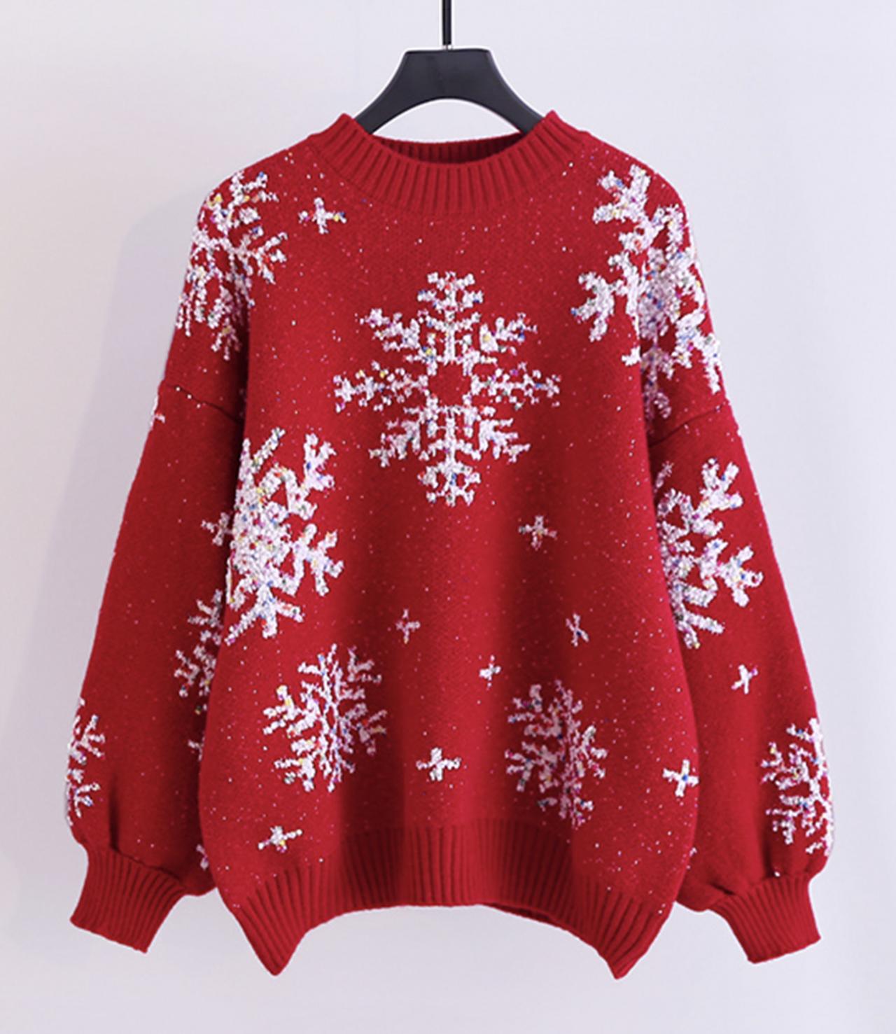 Cute Snowflake Long Sleeve Round Neck Sweater