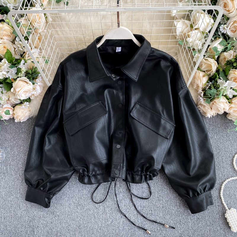 Black Long Sleeve Short Biker Jacket