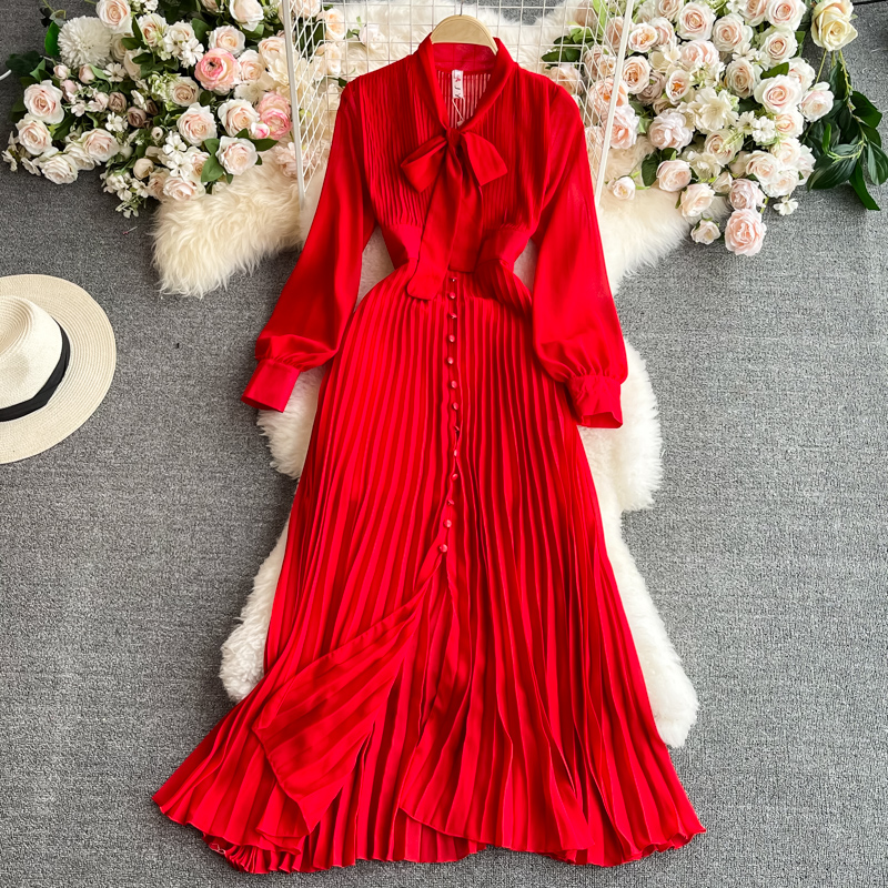 Red chiffon long sleeve dress fashion dress