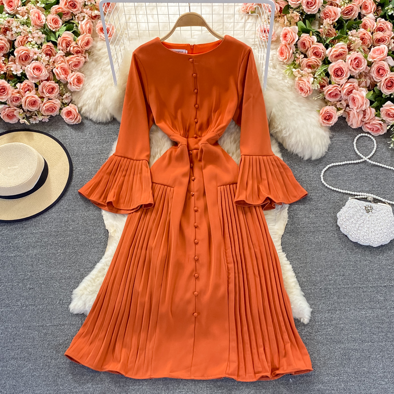 Orange A Line Long Sleeve Dress Fashion Dress