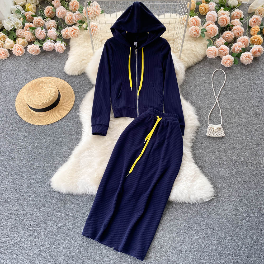 Casual Hooded Pullover All-match Skirt Two-piece Suit