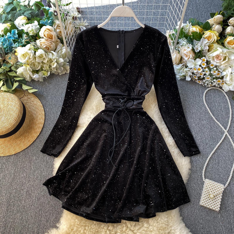 Long Sleeve Black Skater Style Dress 24seven Comfort Apparel Women's Long Sleeve  Knee Length Skater Dress