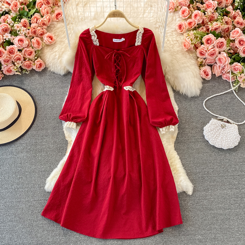 Red A Line Lace Up Dress Red Fashion Dress