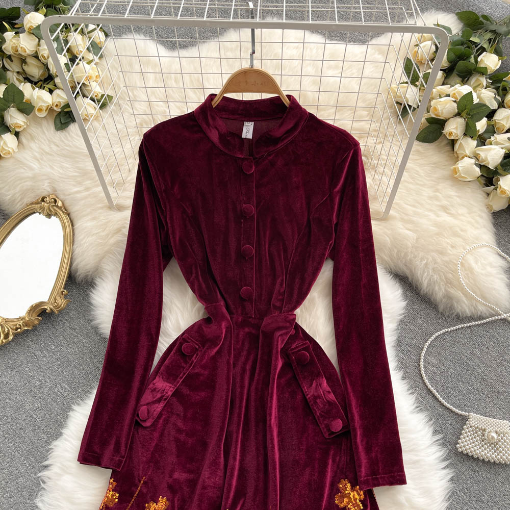 Elegant Velvet Sequins Long Sleeve Dress Fashion Dress on Luulla