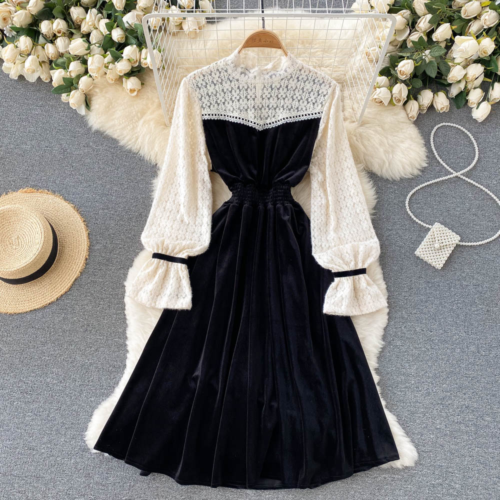 knee length dresses for ladies HC Velvet Black Dress with Line Sketch Embroidery — Couture Dress SAGIO main image 1