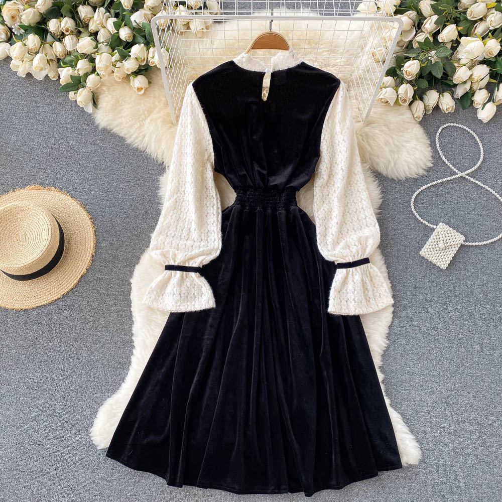 Black Velvet Lace Dres A Line Long Sleeve Fashion Dress on Luulla
