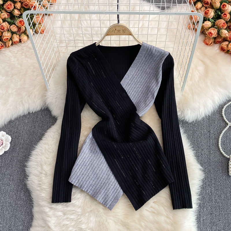 Fashionable V-neck Knitted Bottoming Shirt Long Sleeve Sweater