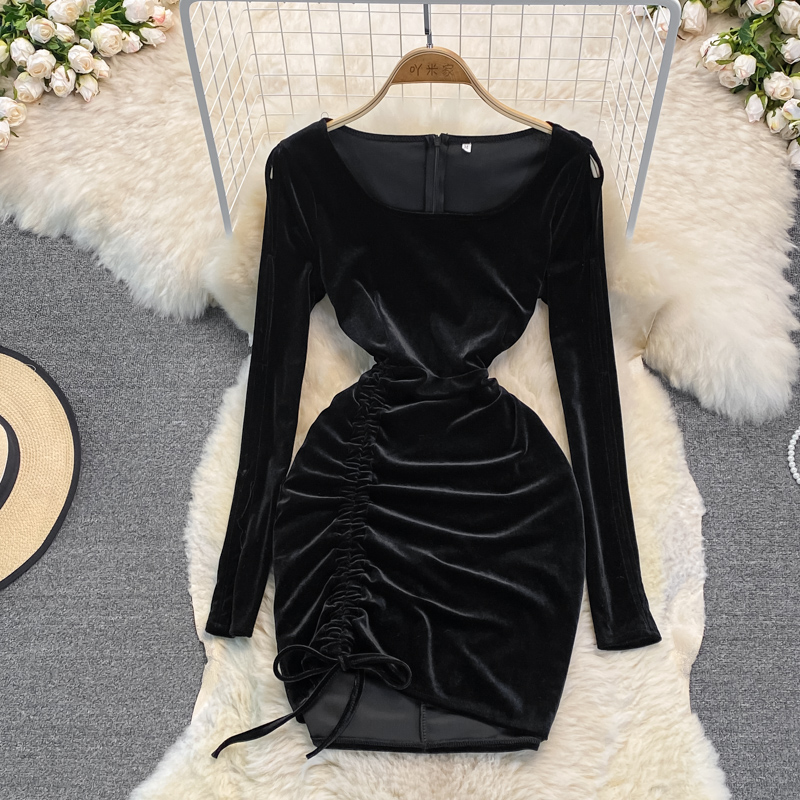 Black Velvet Long Sleeve Dress Sexy Dress