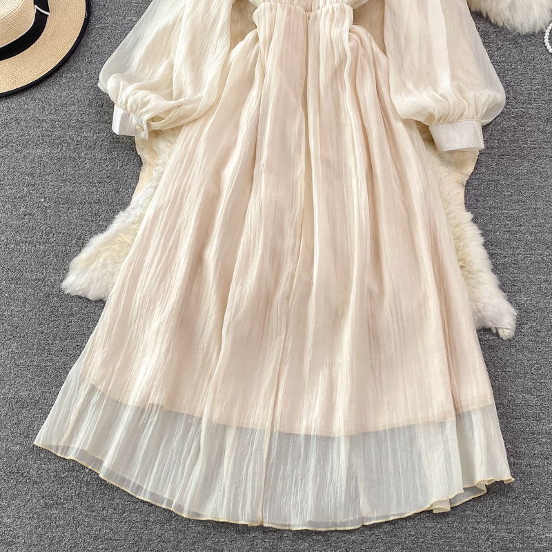 V-neck Cap Sleeves Pleated Floor-length Dress Champagne main image 1
