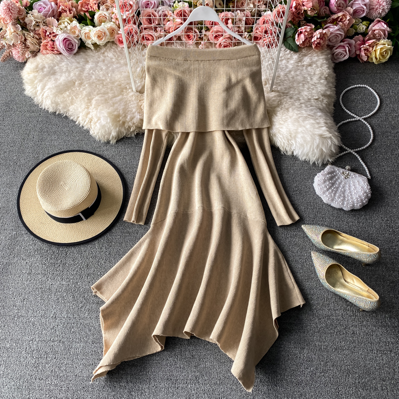 Fashion Off-shoulder Irregular Skirt Dress Sweater Dress