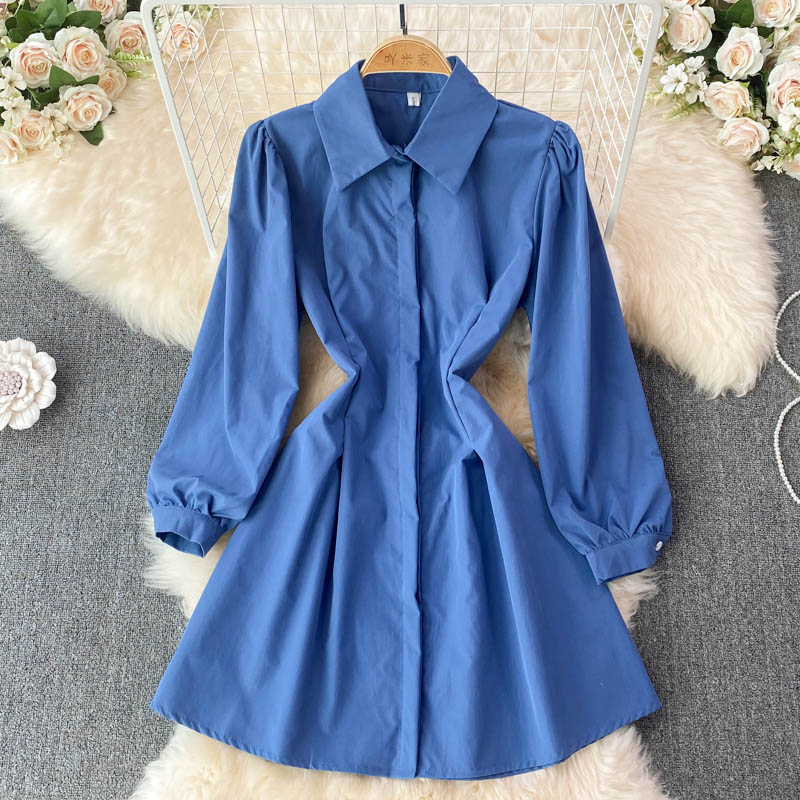Fashionable Age Reduction Waist Slimming Shirt Dress Female Temperament Mid-length Western Style A-line Dress
