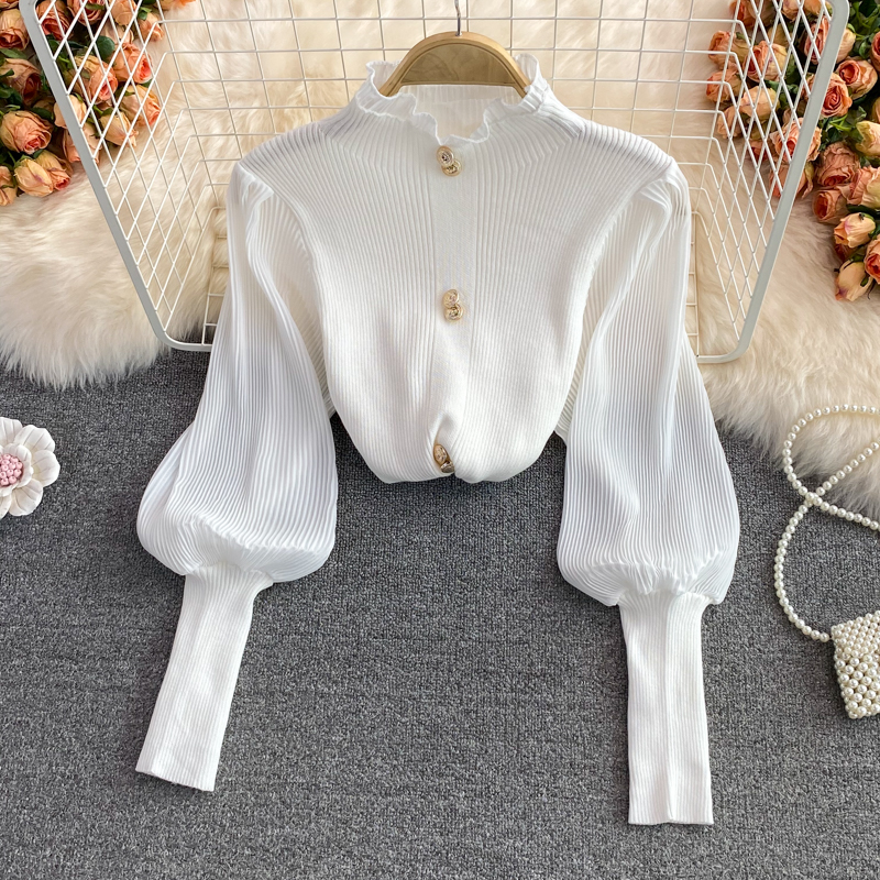 Fashionable long-sleeved knitted stitching bottoming shirt fashion tops