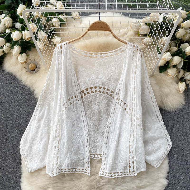 Simple lace hollow long sleeve top fashion tops