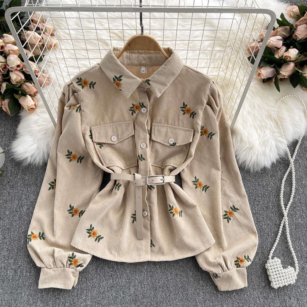 Lovely corduroy embroidered long-sleeved shirt