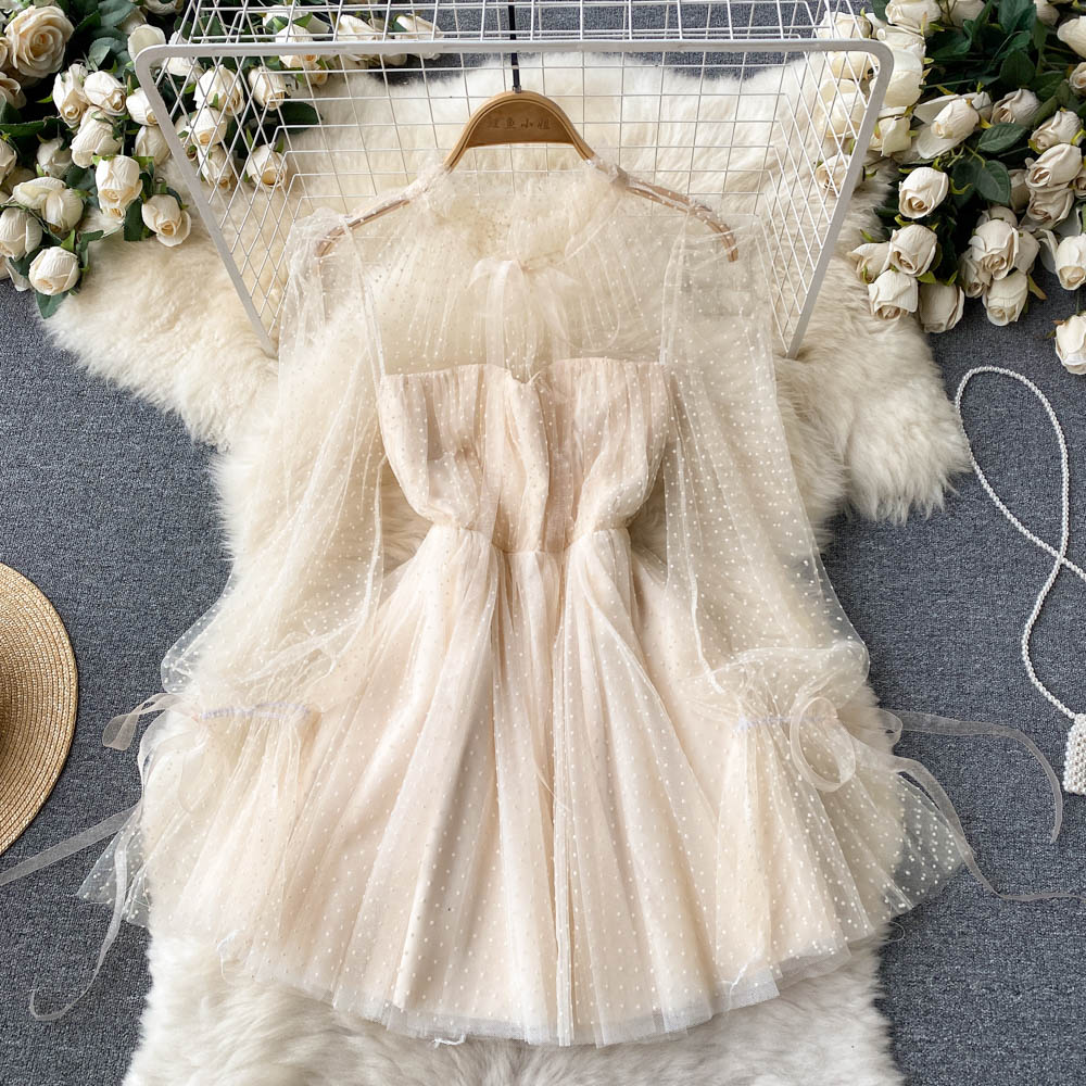 knee length dresses for ladies Women's Rive Blouson Cold Shoulder Sleeved Tulle Mini Dress XXS/XS/S/M/L/Customize Baby Pink Mean Blvd Baby Pink / S main image 0