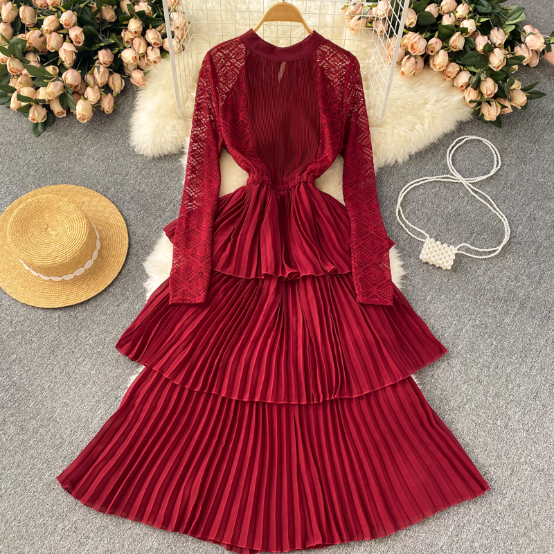 A Line Chiffon Lace Long Sleeve Dress Fashion Dress