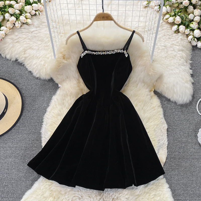 Black Velvet Short Dress Black Fashion Dress