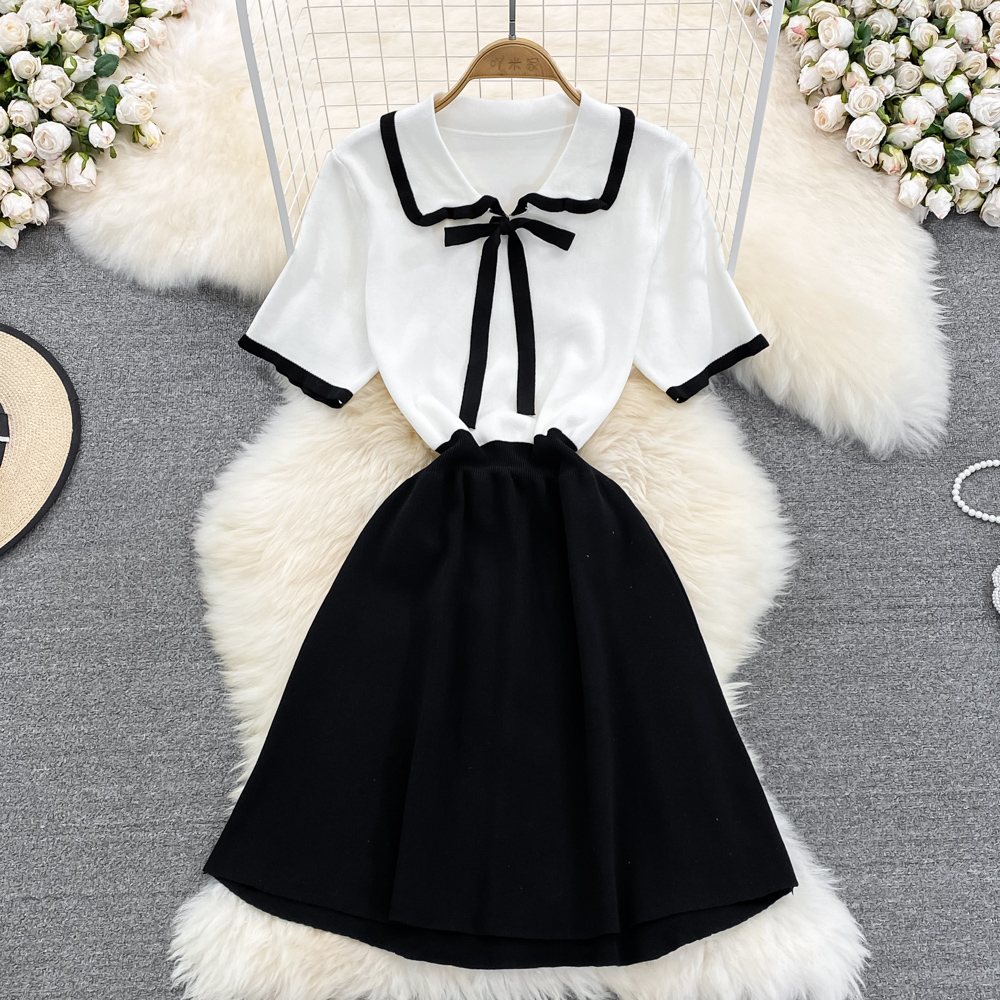Cute White And Black Knitted Dress