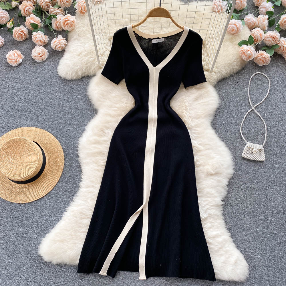 Black V-neck Short Dress Fashion Dress